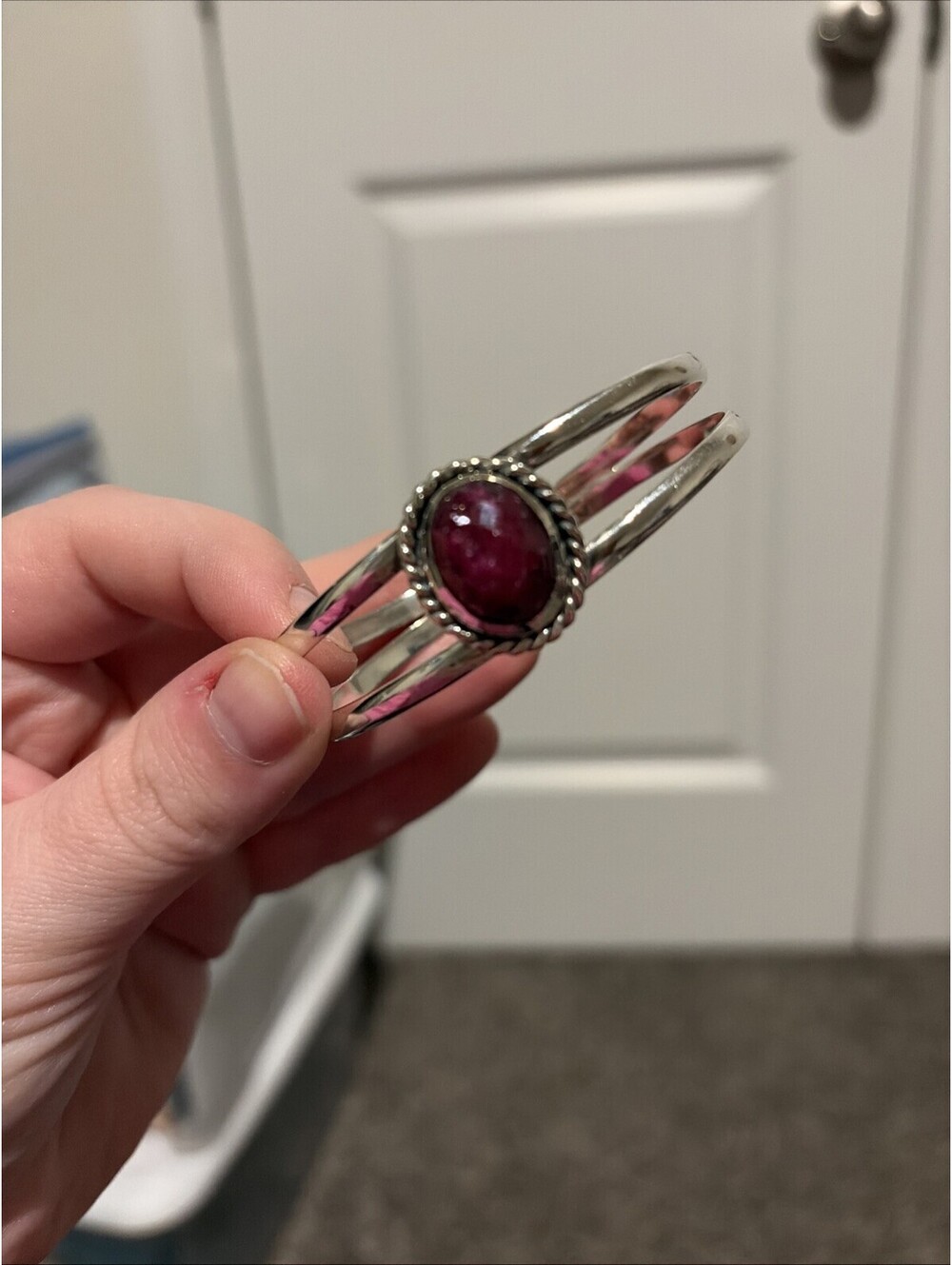 Sterling Silver Cuff Bracelet w/ 11.60ct Oval Ruby Cabochon 31.4g 925